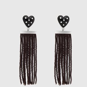 Studded Heart Fringe Seed Bead Earrings
