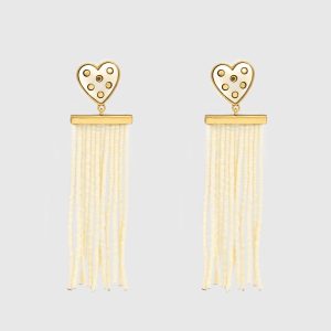 Studded Heart Fringe Seed Bead Earrings