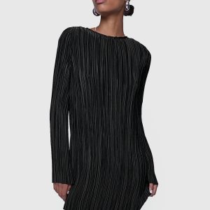 Iris Pleated Long Sleeve Mini Dress